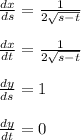 \frac{dx}{ds} =\frac{1}{2\sqrt{s-t} } \\\\\frac{dx}{dt} =\frac{1}{2\sqrt{s-t} } \\\\\frac{dy}{ds} =1\\\\\frac{dy}{dt} =0