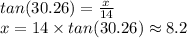 tan(30.26)=\frac{x}{14}\\ x=14 \times tan(30.26) \approx 8.2