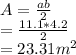 A=\frac{ab}{2} \\=\frac{11.1*4.2}{2}\\ =23.31m^2