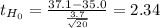 t_{H_0}= \frac{37.1-35.0}{\frac{3.7}{\sqrt{20} } } = 2.34