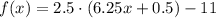 f (x) = 2.5\cdot (6.25x+0.5)-11