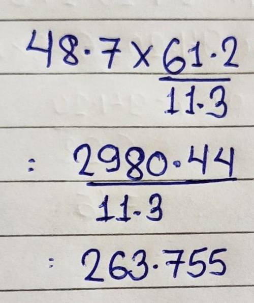 Work out an estimate for the value of 
48.7 × 61.2/11.3