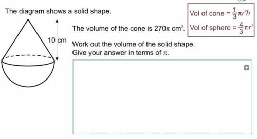 Work out the volume of the solid shape
Give your answers in terms of pi please