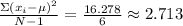 \frac{\Sigma (x_{i}-\mu )^{2}  }{N-1}=\frac{16.278}{6} \approx 2.713