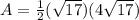 A=\frac{1}{2}(\sqrt{17})(4\sqrt{17})