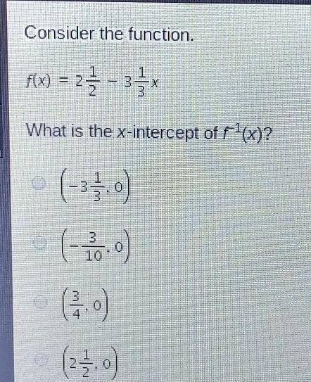 Consider the function.What is the x-intercept of f-^1(x)?