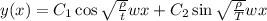 y(x)=C_1 \cos \sqrt{\frac{\rho}{t} } wx + C_2 \sin \sqrt{\frac{\rho}{T} } wx