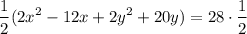 $\frac{1}{2} (2x^2-12x+2y^2+20y)=28 \cdot \frac{1}{2} $