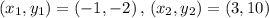 (x_1,y_1)=(-1,-2)\,,\,(x_2,y_2)=(3,10)