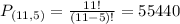 P_{(11,5)} = \frac{11!}{(11-5)!} = 55440