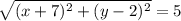 \sqrt{(x+7)^2+(y-2)^2}=5