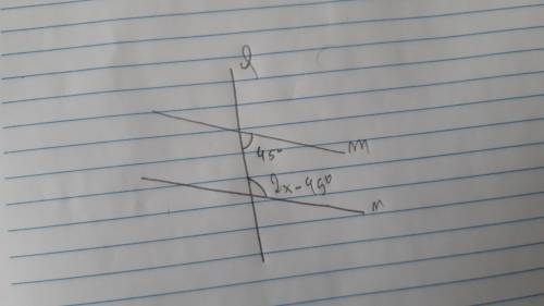 Parallel lines m and n are cut by transversal l. On line m where it intersects with line l, 4 angles
