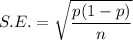 S.E.=\sqrt{\dfrac{p(1-p)}{n}}