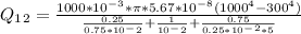 Q_1_2 = \frac{1000*10^-^3*\pi * 5.67*10^-^8(1000^4-300^4)}{\frac{0.25}{0.75*10^-2}+\frac{1}{10^-2} +\frac{0.75}{0.25*10^-^2*5}  }