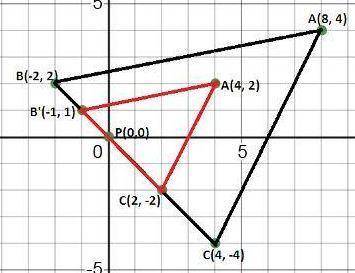 Draw the image of △ABC under a dilation whose center is P and scale factor is 1/2