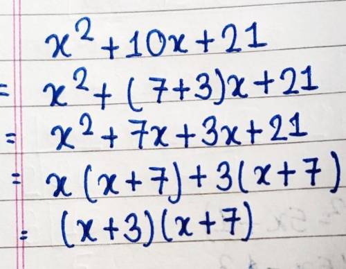 Which expression is the factorization of x2 + 10x + 212

O (x+3)(x + 7)
O (x + 4)(x+6)
O (X+6)x+15)