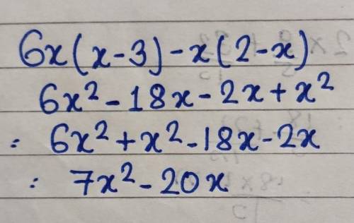 Expand the polynomial 6x(x–3)–x(2–x)