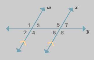 Given: w ∥ x and y is a transversal. Prove: ∠3 and ∠5 are supplementary. Parallel and diagonal lines