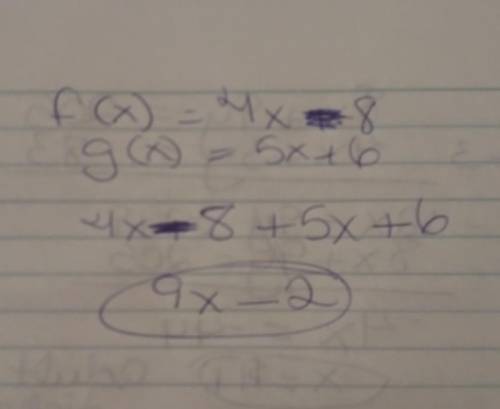 If f(x)=4^x-8 and g(x)=5x+6, find (f+g)(x)