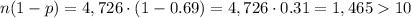 n(1-p)=4,726\cdot (1-0.69)=4,726\cdot 0.31=1,46510