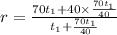 r = \frac{70t_1 + 40 \times \frac{70t_1}{40}}{t_1 + \frac{70t_1}{40}}