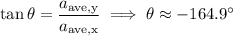 \tan\theta=\dfrac{a_{\rm{ave},y}}{a_{\rm{ave},x}}\implies\theta\approx-164.9^\circ
