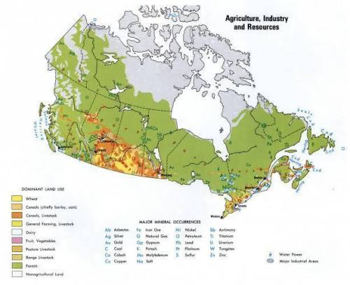 Carefully study the map above . Which resource covers almost half of the land in canada