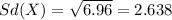 Sd(X) =\sqrt{6.96}= 2.638