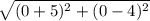 \sqrt{(0+5)^2+(0-4)^2}