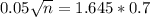 0.05\sqrt{n} = 1.645*0.7