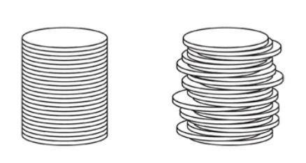 Two stacks of 23 quarters each are shown below. One stack forms a cylinder but the other stack does