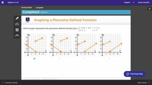Which graph represents the piecewise-defined function f(x) = -1.5x + 3.5, x < 2?

4 + x, x >2