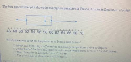 30. The box-and-whisker plot shows the average temperatures in Tucson, Arizona in December. (1 point