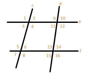 Lines e and f are parallel. The mAngle9 = 80° and mAngle5 = 55°. Parallel lines e and f are cut by t