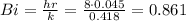Bi = \frac{hr}{k}= \frac{8\cdot0.045}{0.418}=0.861