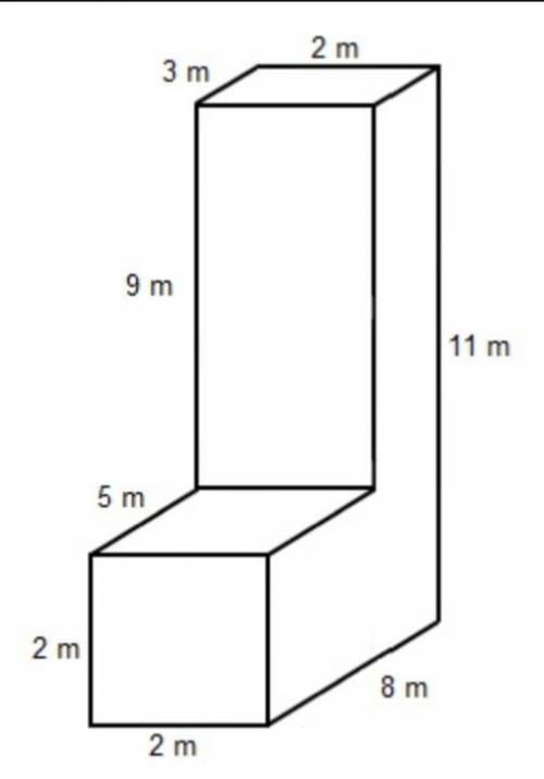 What is the area of this composite solid?

•119 m2 
•146 m2 
•162 m2 
•174 m2
