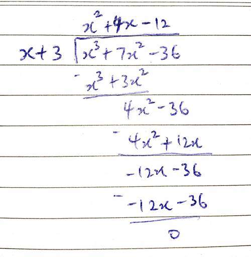 The polynomial p(x) = x ^ 3 + 7x ^ 2 - 36 has a known factor of (x+3) Rewrite mathcal P (X) as a pro