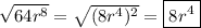 \sqrt{64r^8} =\sqrt{(8r^4)^2}=\boxed{8r^4}