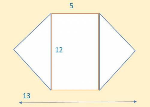 The hexagon is made from a rectangle and two identical triangles 13, 12, 5 Work out the area of the