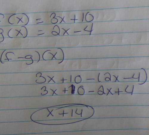 If f(x) = 3x + 10 and g(x) = 2x - 4, find (f-9)(x).