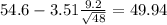 54.6-3.51\frac{9.2}{\sqrt{48}}=49.94