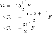 T_2 = -15\dfrac{1}{2}^\circ F\\\Rightarrow T_2 = -\dfrac{15\times 2+1}{2} ^\circ F\\\Rightarrow T_2 = -\dfrac{31}{2} ^\circ F