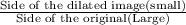 \frac{\text{Side of the dilated image(small)}}{\text{Side of the original(Large)}}