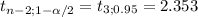t_{n-2;1-\alpha /2}= t_{3;0.95}= 2.353
