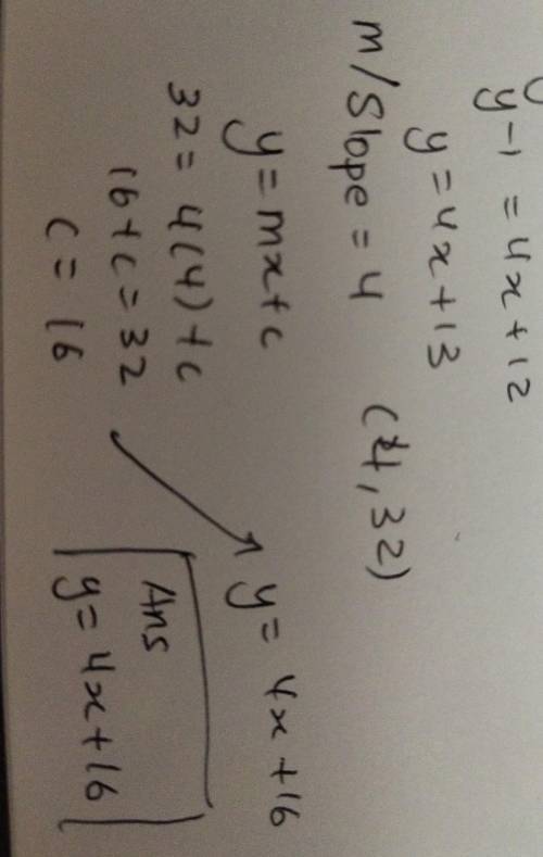 What is the equation of the line that is parallel to the line y − 1 = 4(x + 3) and passes through th