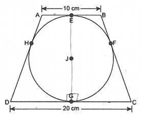 Circle J is inscribed in isosceles trapezoid ABCD, as shown. Points E, F, G, and H are points of tan