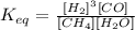 K_{eq}=\frac{[H_2]^3[CO]}{[CH_4][H_2O]}