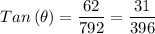 Tan \left (\theta   \right )= \dfrac{62}{792} = \dfrac{31}{396}