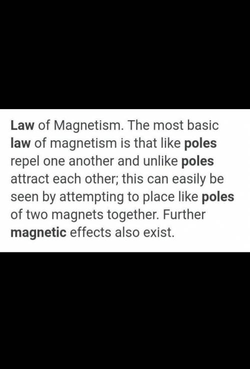 State the law of magnetic poles and describe an experiment to verify it