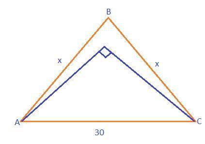 The longest side of an acute triangle measures 30 inches. The two remaining sides are congruent, but